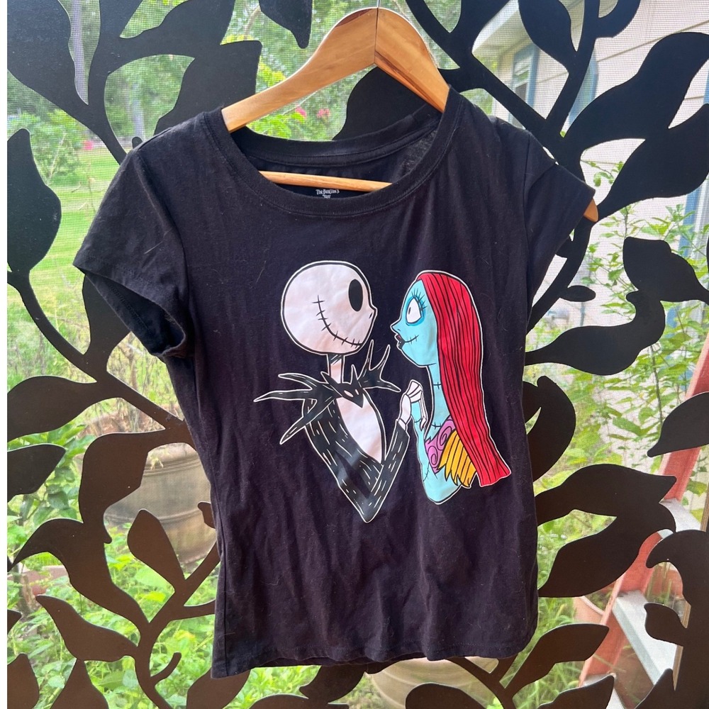 Disney‎ Nightmare Before Christmas Jack & Sally Graphic Tee Black Womens Large L